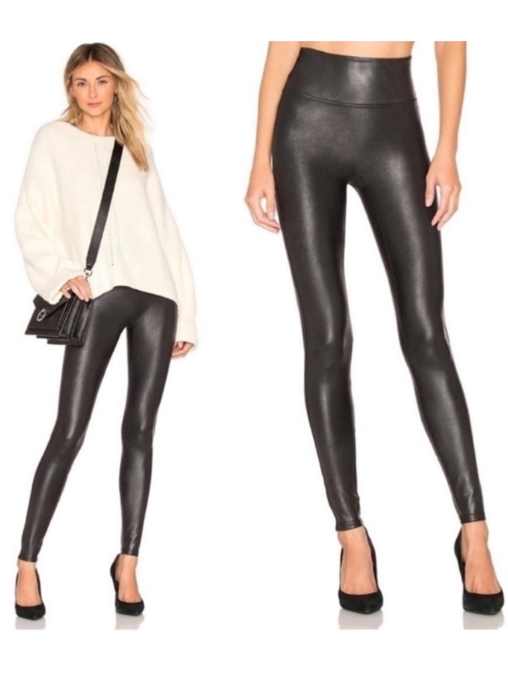 SPANX High-Waist Black Faux-Leather Leggings S
